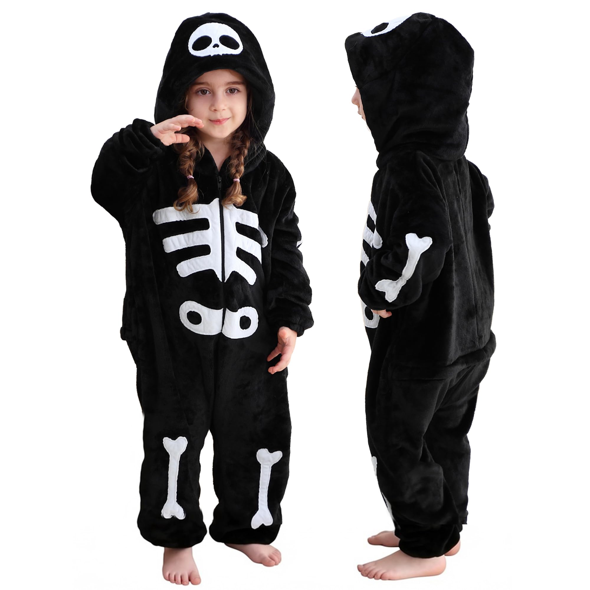 HAHASHOW Pigiama Intero Bambino Flanella Animali Costume Bambino 3-12 Anni | Lavabile in lavatrice, con Cappuccio, Morbido, Facile da indossare, Per Halloween, Natale, Carnevale e per l'uso quotidian