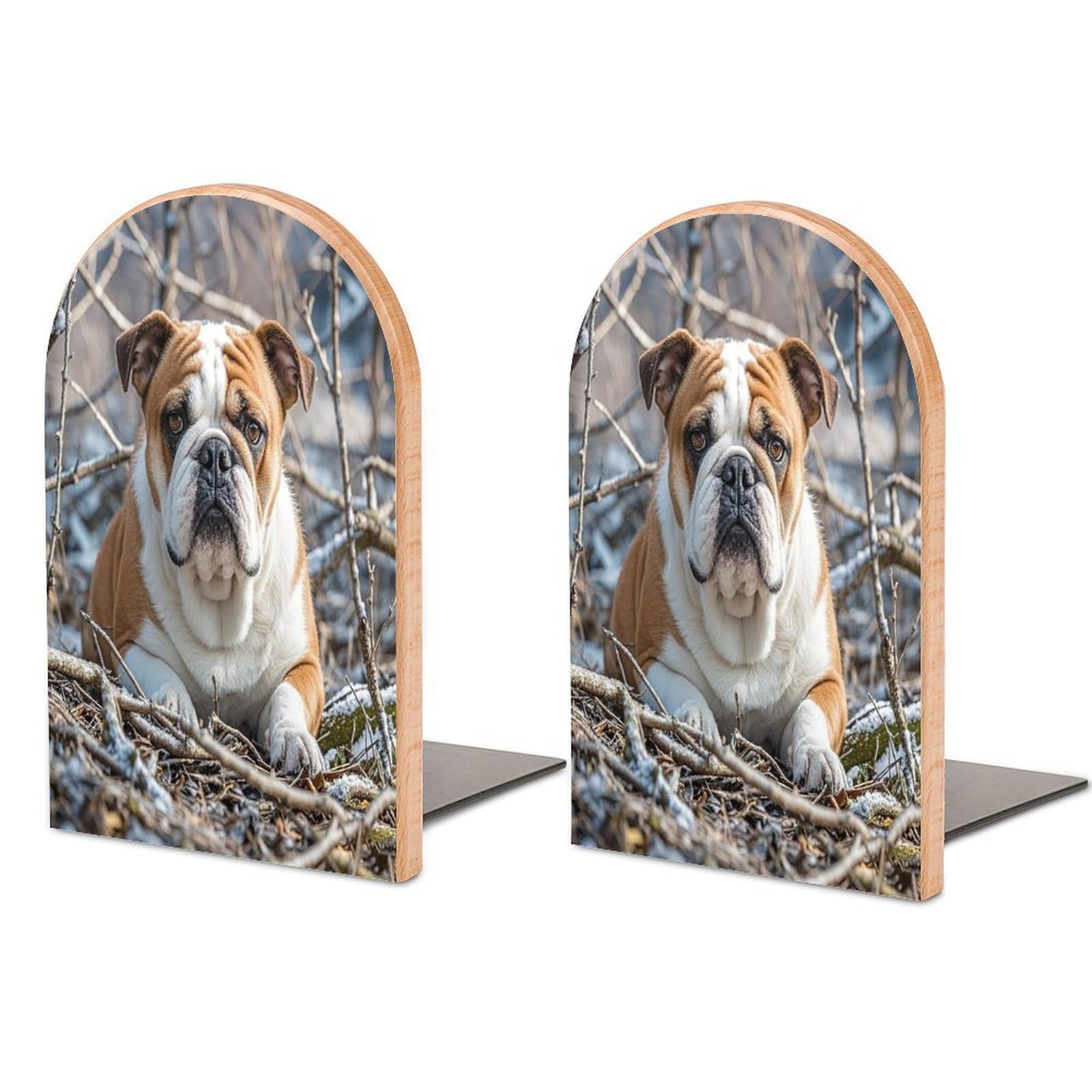 Sujetalibros de madera de bulldog inglés para estantes y organizador de libros de oficina resistente