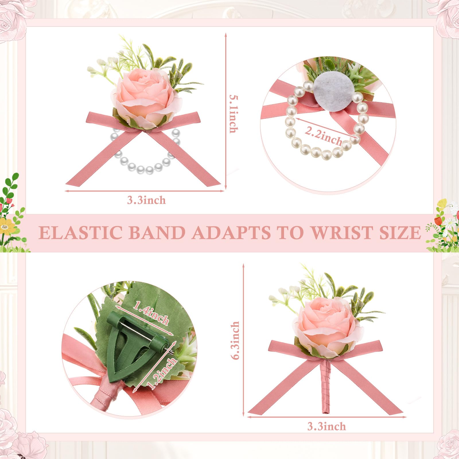 XunYee Set di 24 corsetti da polso e fiore all'occhiello con rose, da uomo, con cinturino da polso artificiale, per balli di fine anno, decorazioni per matrimoni, sposa, sposo, abiti da ballo (rosa)