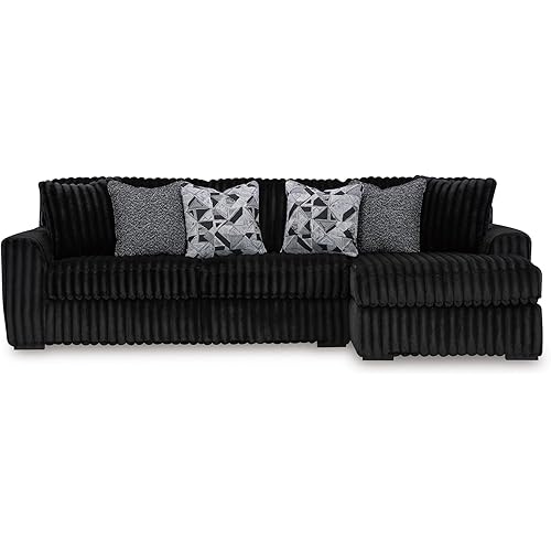 Signature Design by Ashley Midnight-Madness Contemporary L-Shaped 2-Piece Sectional Sofa with Chaise for Living Room, Black