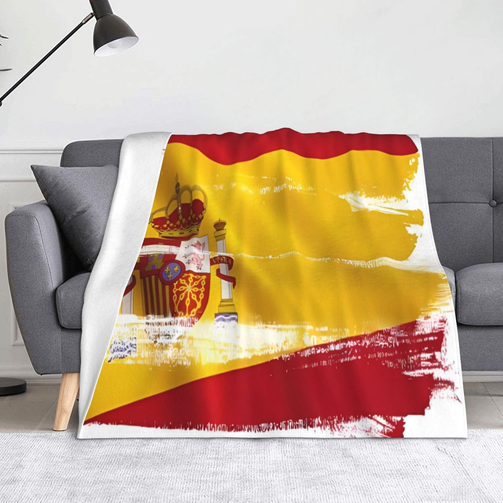 Soft Fluffy Cozy Warm Flannel Blanket, Spain Flag Patterns Throw Blanket for Living Room, Sofa, Chair, Camping, Travel Bed Blanket