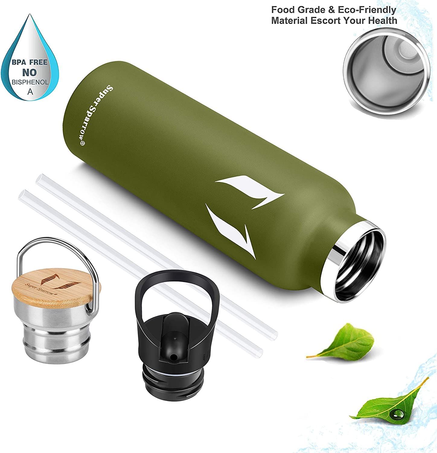 Super Sparrow Borraccia Termica - Bottiglia Termica Senza Perdite - 350ml/500ml/620ml/750ml/1L - Senza BPA Borracce Bambini - Per Scuola, Sport, Campeggio, Palestra, Ciclismo - Con 2 Tappi