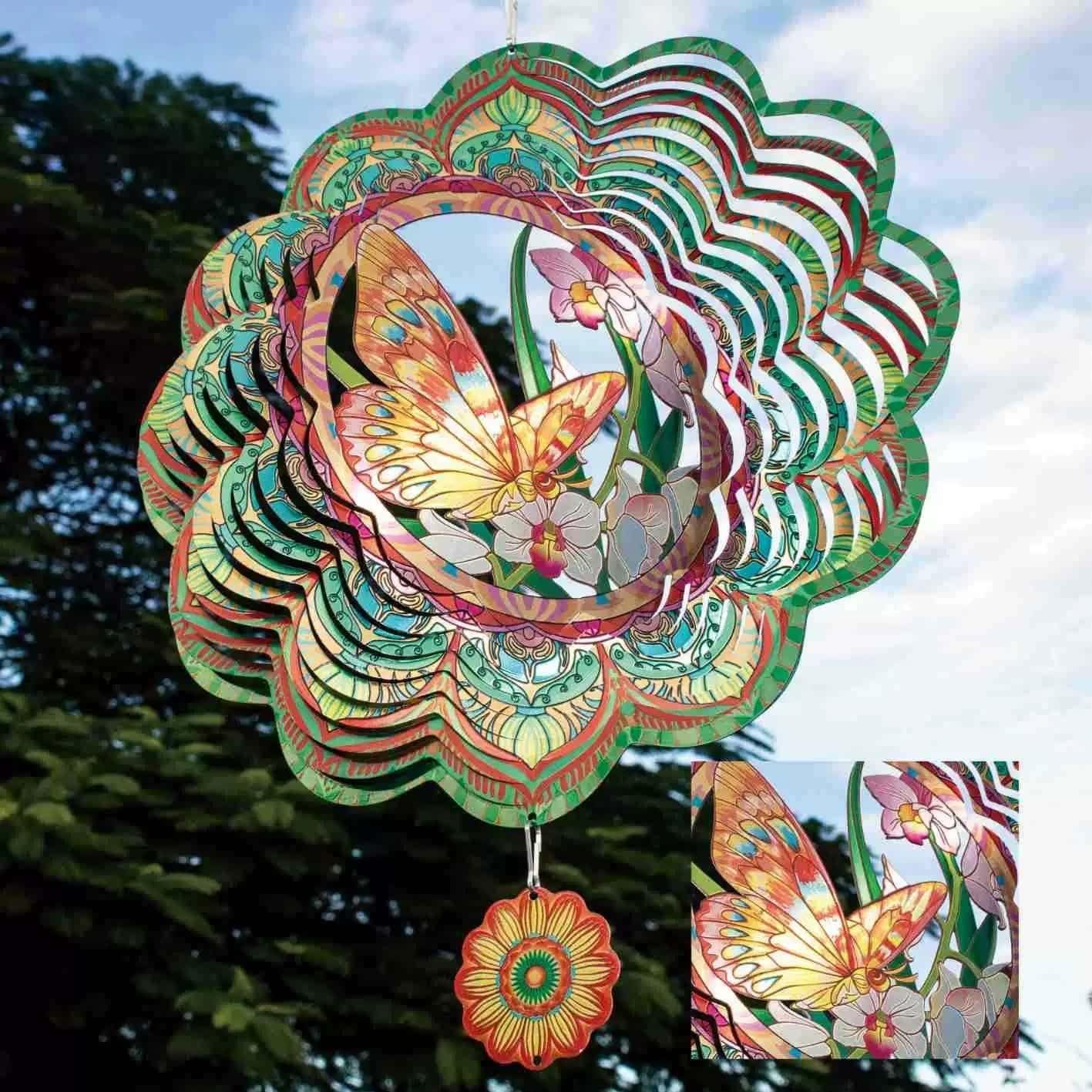 Mandala Wind Spinner 3D Rotating Butterfly Style - Vibrant Color Dynamic Outdoor Garden Decoration Suitable for Weather Resistant Sunlight Capture in Courtyard Lawn and Courtyard