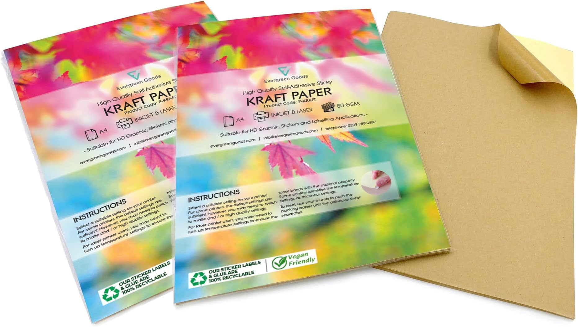 Evergreen Goods 200 Sheets Kraft Matte A4 Printable Sticker Paper Labels, Self Adhesive Sticker Paper for Printer Inkjet & Laser Printing for Cricut, Products, Boxes, Craft & DIY Project