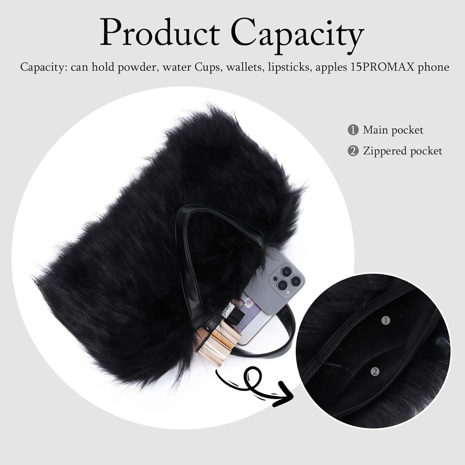 Oweisong Faux Fur Tote Handbag for Women Furry Shoulder Crossbody Bag Fluffy Plush Hobo Satchel Top Handle Bag - Image 4