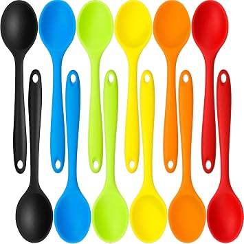Beieverluck 12 Pack Large Silicone Cooking Spoons 10.8 Heat Resistant Kitchen Spoons for Cooking Silicone Serving Stirring Mixing Spoons, 6 Colors