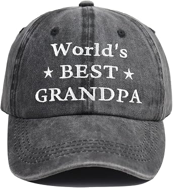 Worlds Best Grandpa Hat, Distressed Cotton Adjustable Grandfather Baseball Cap Gifts for Men Dad