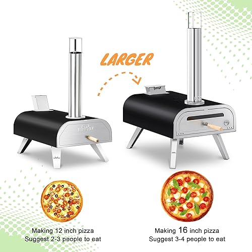 Miniatura 3 de BIG HORN OUTDOORS Horno de pizza de 16 pulgadas con pellets de madera, estufa de pizza con pellets, horno de pizza portátil de acero inoxidable