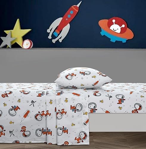 Miniatura 4 de Juego de sábanas para niños y niñas, 100% algodón, 3 piezas, tamaño individual, 1 plano, 1 sábana bajera, 1 funda de almohada (unicornio) (espacio)