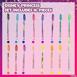 Disney Princess 16 Piece Glitter Pen Body Art Set, Glittery and Bright Colors, Ages 3+, by Townley Girl