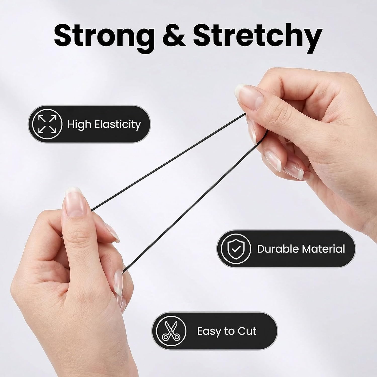 Elastic Bead Rope, Anti Slip and Wear-Resistant, Magic Elastic String, Used for DIY Bead Elastic Rope in Bracelet, Necklace, Bead Decoration and Jewelry Production 0.5mm (Black)