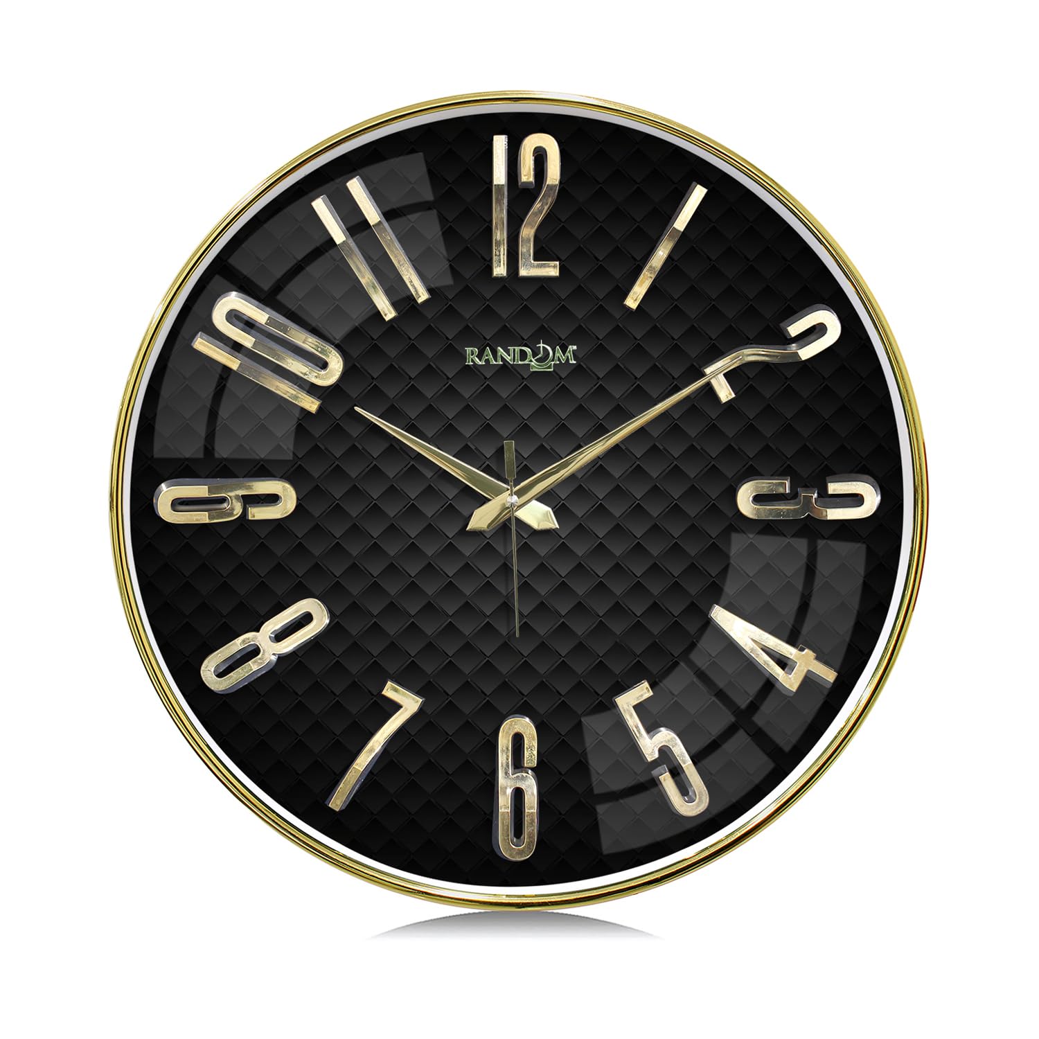 RANDOM Silent Wall Clock, Non-Ticking Quartz Movement, Foiling Ring and 3D Numbers (Black and Gold)