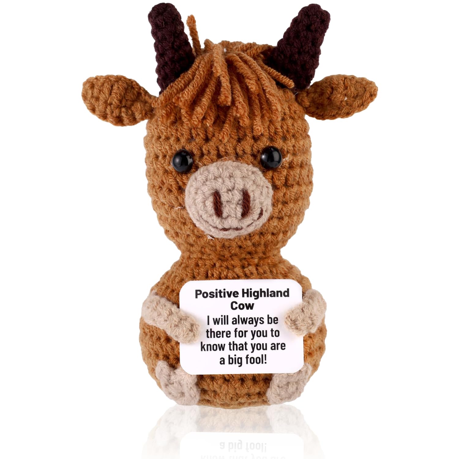 Laicaii Positive Highland Cow Gifts, Handmade Crochet Highland Cow, Positive Crochet Animals