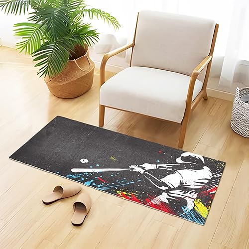 Miniatura 2 de Alfombras de baño de felpa de béisbol para baño, parte trasera de goma antideslizante, lavables, alfombras de baño absorbentes, 39 x 20 pulgadas