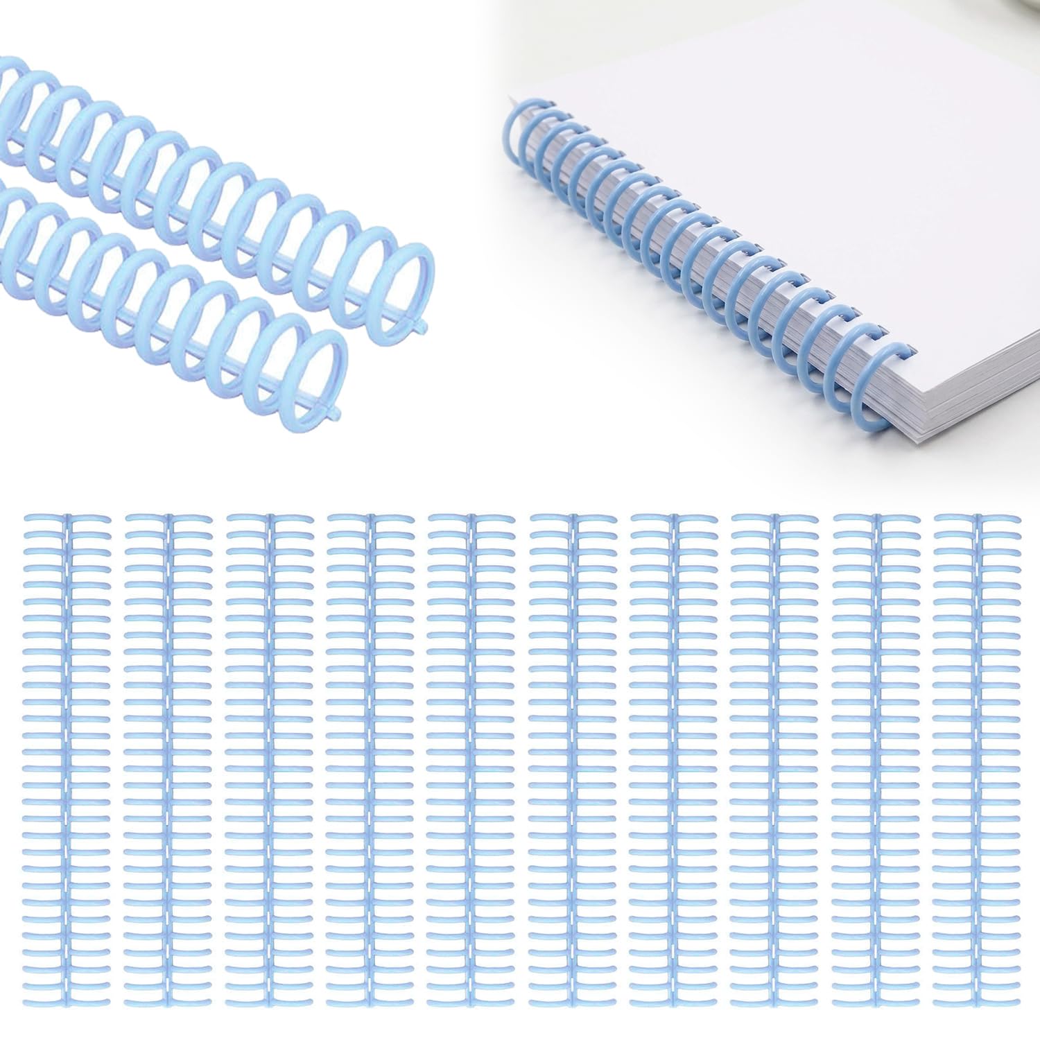 10Pcs Plastic Binding Spines, 19mm / 0.75in Diameter Binding Combs 30 Ring 150 Sheet Capacity Self Cutting Spiral Binding Coils for A4 B5 A5 Paper (Light Blue)