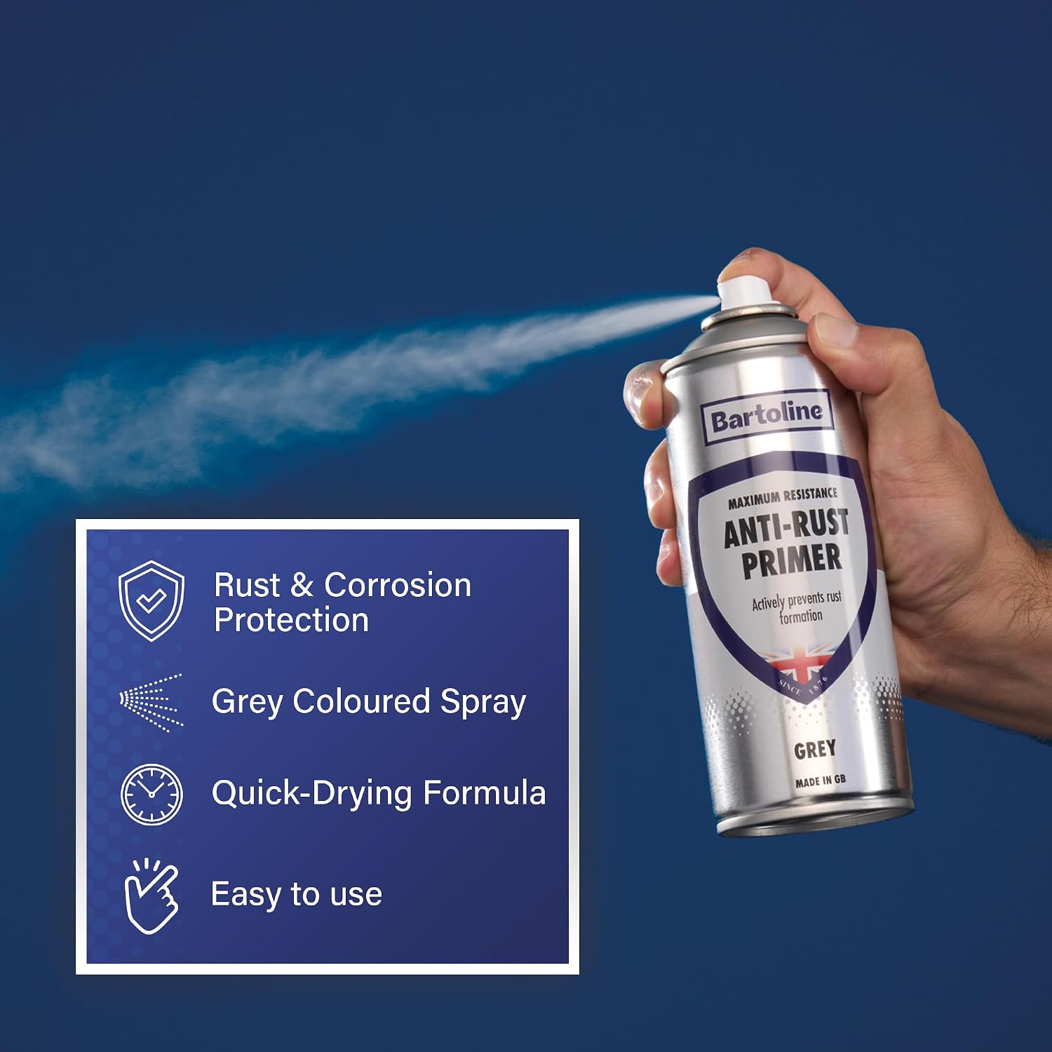 Bartoline Anti-Rust Primer Spray Paint, Gray, 13.5 oz [3 Pack] - Rust-Preventive Metal Primer for Steel, Iron & Aluminum Fast-Drying, Strong Adhesion, Matt Finish for Automotive & Outdoor Use - 400 ml