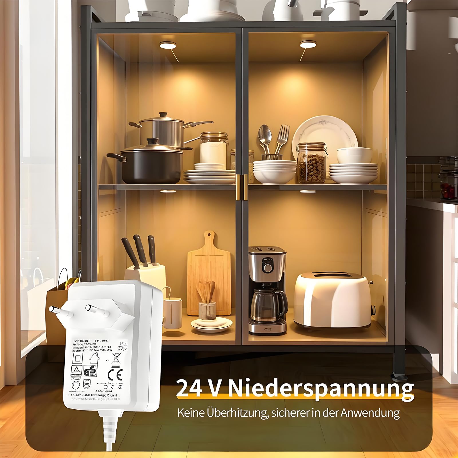 WOBANE LED Schrankbeleuchtung Dimmbar,4er Warmweiß Vitrinenbeleuchtung,Helle Unterbauleuchte für Küche,Schrank,Regale,Kleiderschrank,2700K,112 LEDs,24V