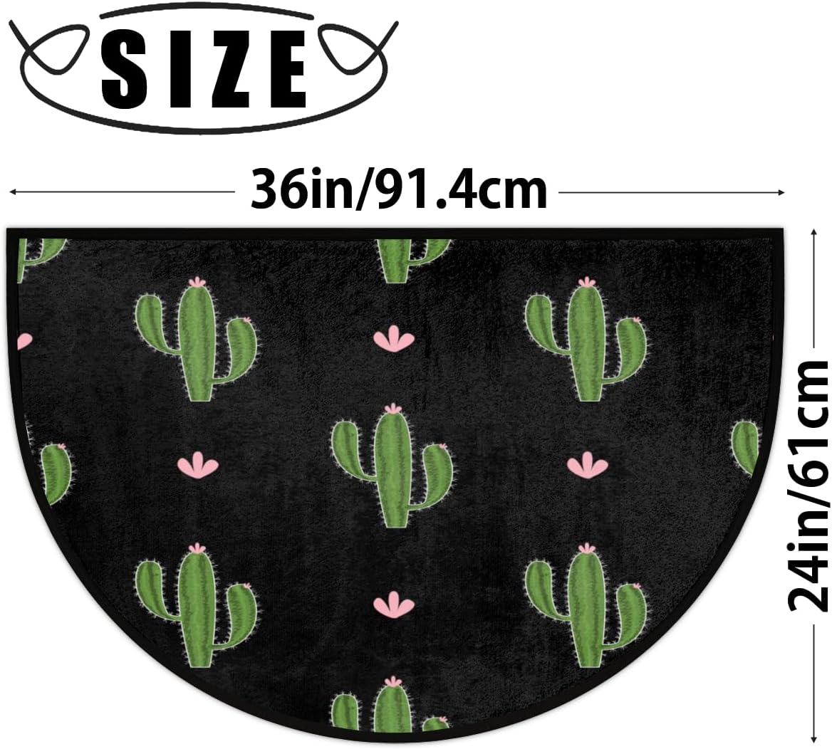 Half Round Door Mat Tropical Cactus Print Non-Slip Absorbent Welcome Doormats Washable Half Circle Area Rug for Home Indoor Entrance High Traffic Areas, 24" x 36"