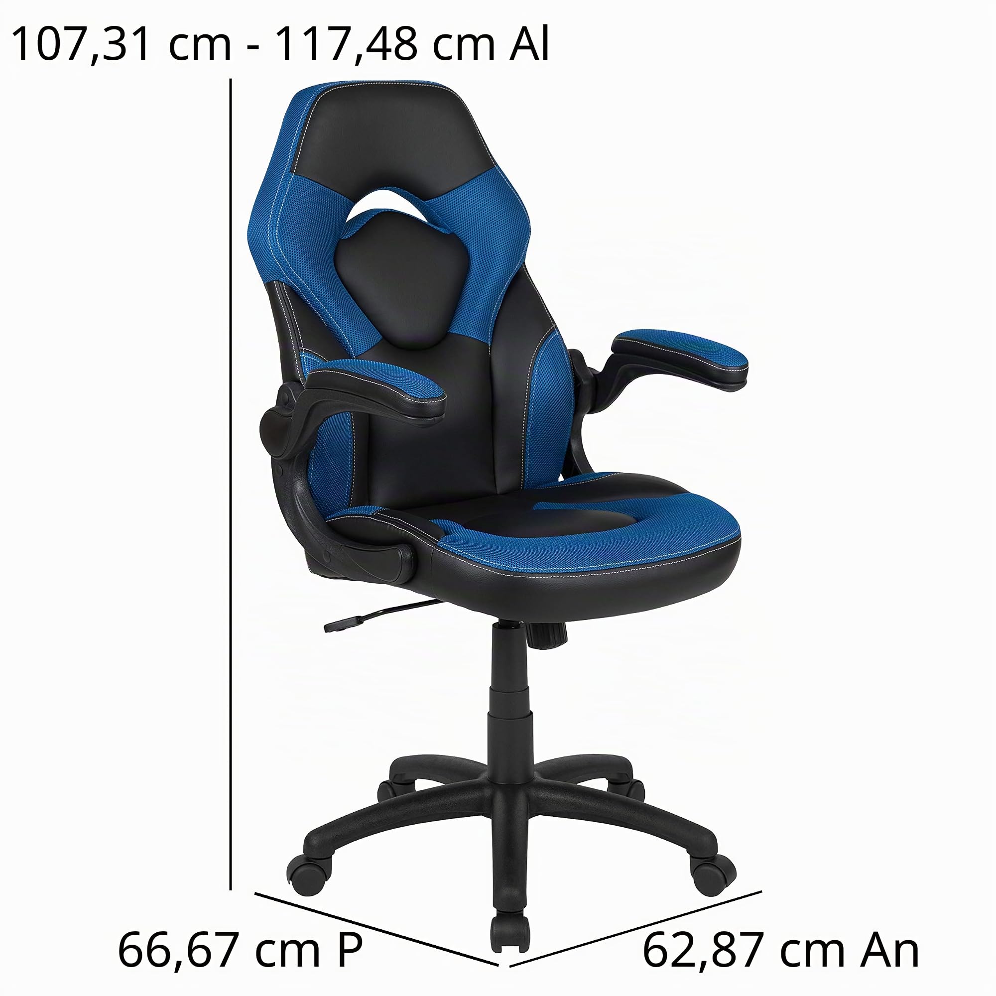 Flash Furniture Revestimiento Flash Sillas de Carreras, Ajustable, Plástico Poliuretano Espuma Malla Madera Técnica, Blau, Pack de 1