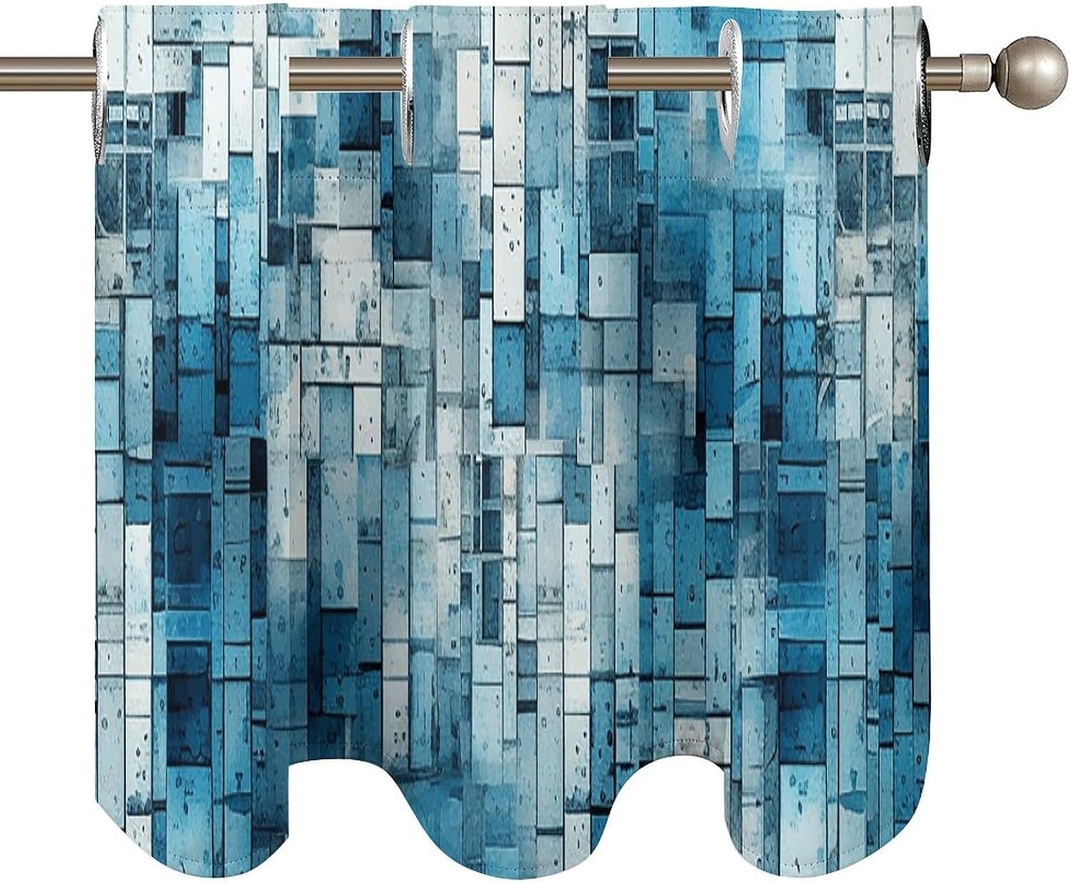 Blue and White Valance for Windows, 2 Pack Kitchen Curtains Modern Home Decor, Soft Blackout Window Curtains for Living Room & Bedroom, 18 X 52 Inch