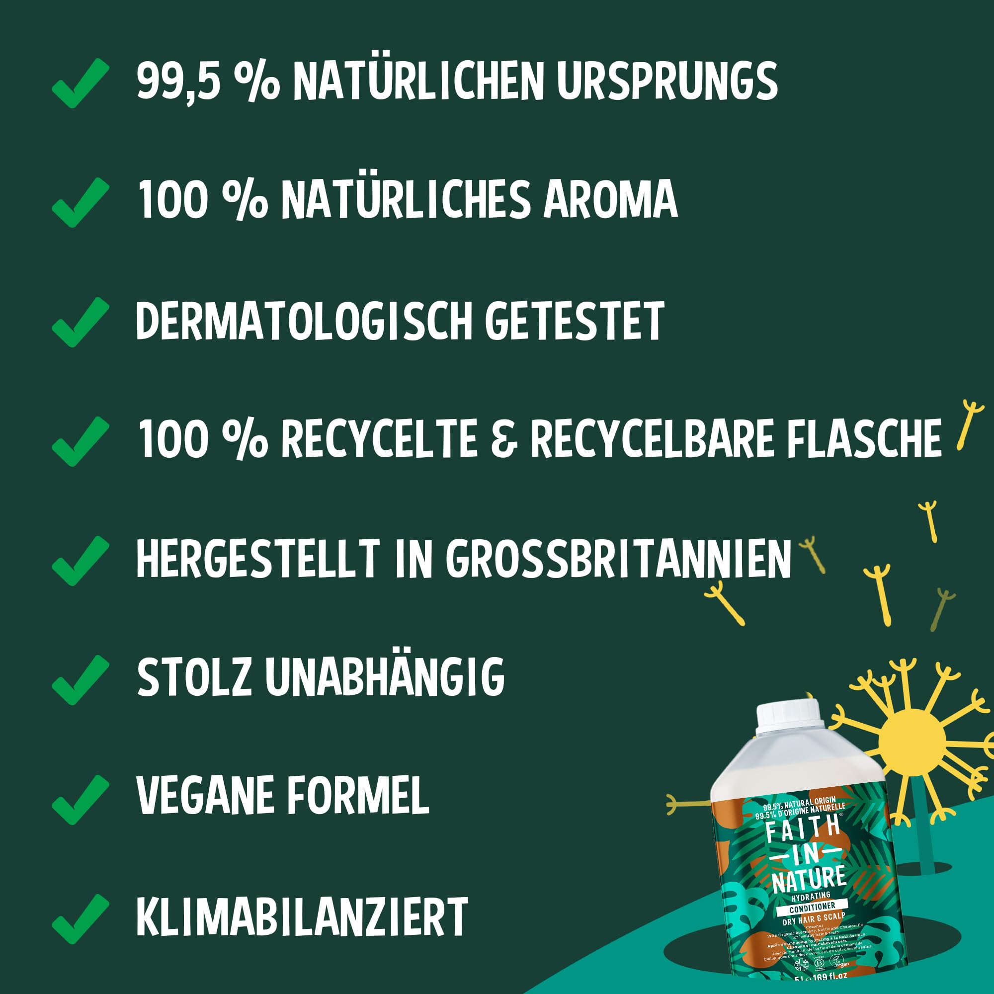 Faith In Nature Bio Kokosnuss Conditioner, Feuchtigkeitsspendend für trockenes Haar & trockene Kopfhaut, Vegan und tierversuchsfrei, Ohne SLS, Silikone oder Parabene, 5 L Nachfüllpack