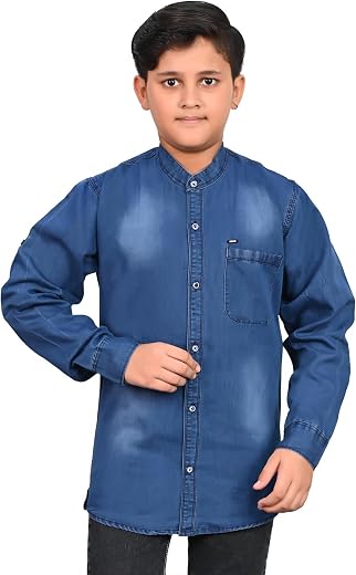 Qtsy Kids Blue Denim Shirt for Boys – Classic and Versatile Button-Up Shirt for Casual Outings