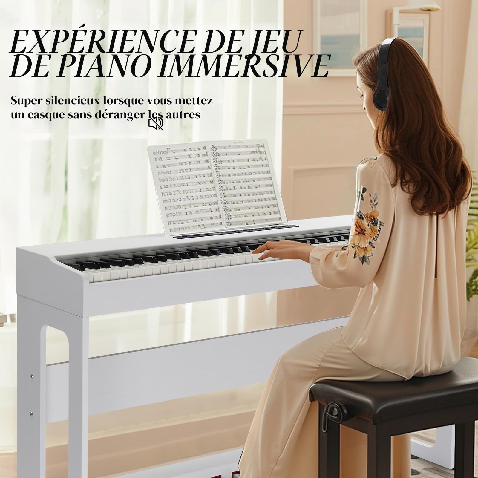 LALAHO Piano numérique 88 touches à action pondérée avec unité à 3 pédales, double Bluetooth, fonctions de contrôle Split/Touch/Transpose (blanc)