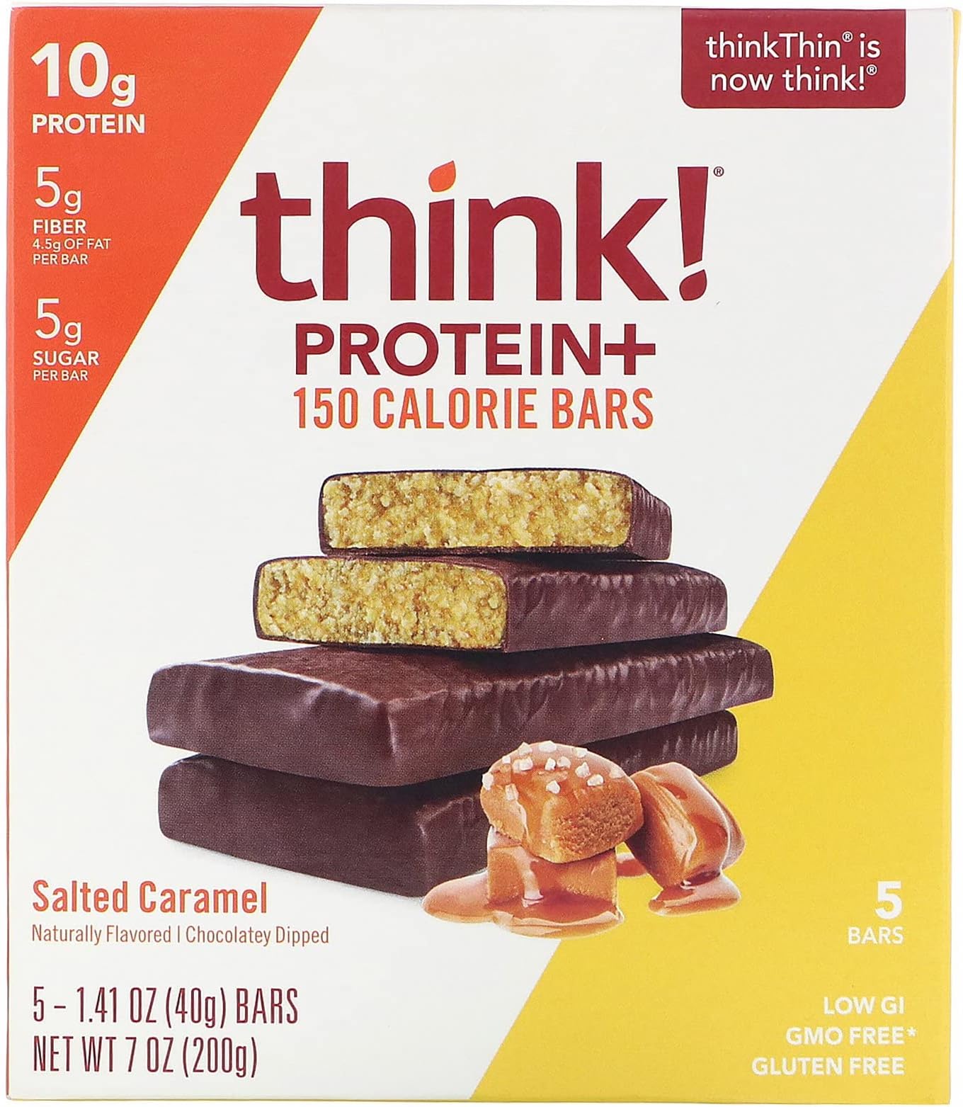 Think ! Snack Protein Bar, Salted Caramel, 5 Bars, 1.41 oz (40 g) Each