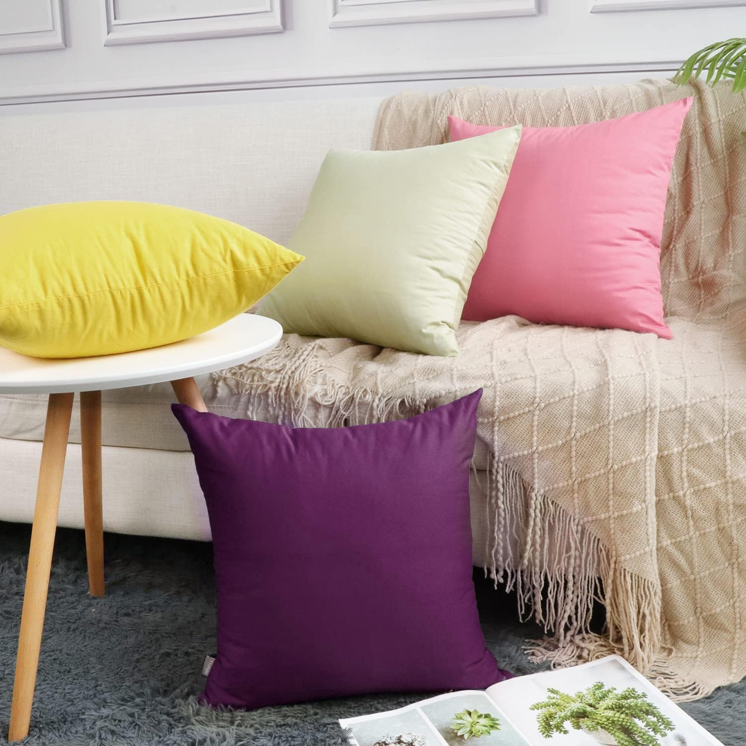 Thmyo 4-Pack 100% Cotton Solid Decorative Throw Pillow Case 20x20inch image 3