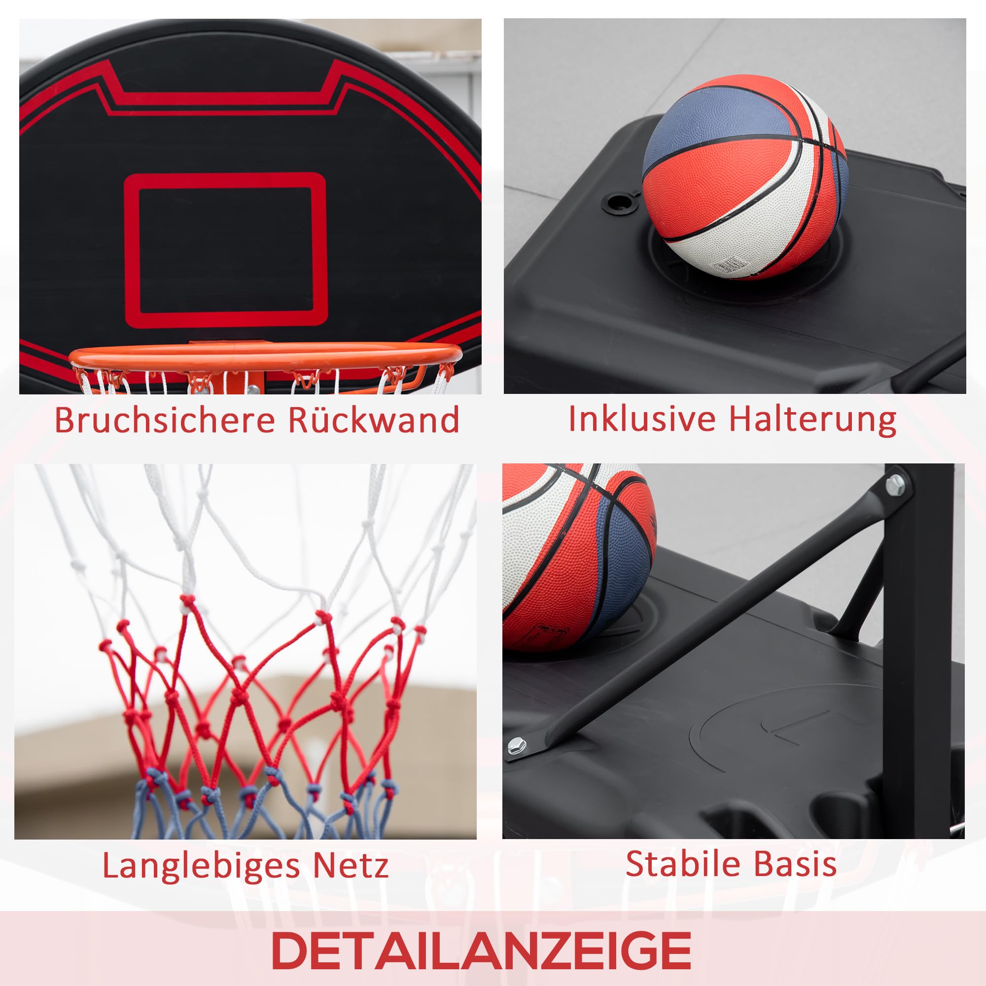 HOMCOM Basketballkorb Outdoor 155–210cm Höhenverstellbar Basketball-Backboard Ständer mit Rädern Basketballkorb mit Ständer geeignet für 8-14 Jahre Kunststoff Stahl Schwarz