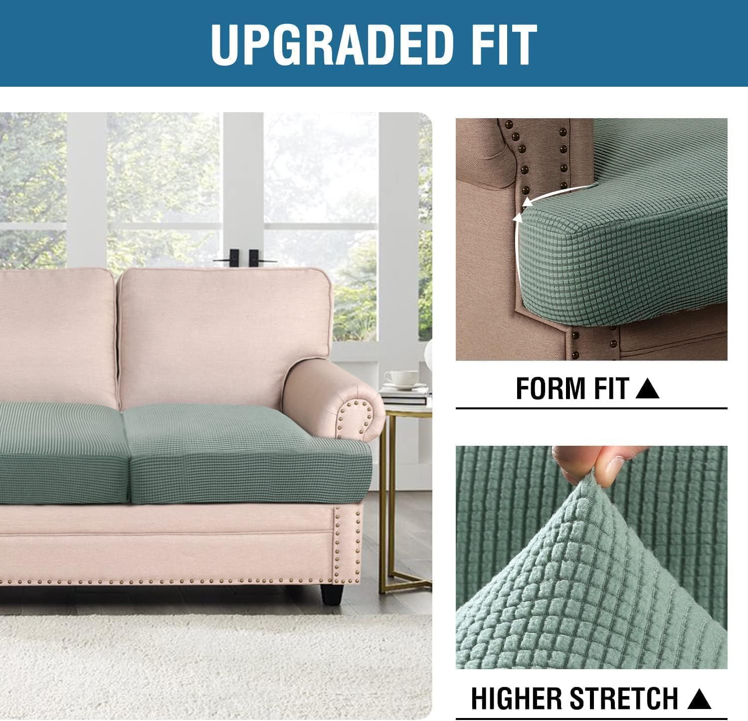 Stretch T Seat Cushion Cover Armchair Couch Cushion Slipcover Thicker T Cushion Slipcover with Elastic Bands (Color : ArmyGreen, Size : 3 Seater)
