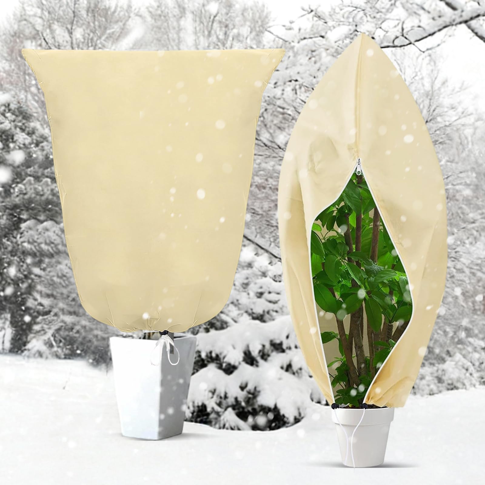 2Pcs Plant Fleece Frost Protection 100x120cm, 60gms, Zipper & Drawstring