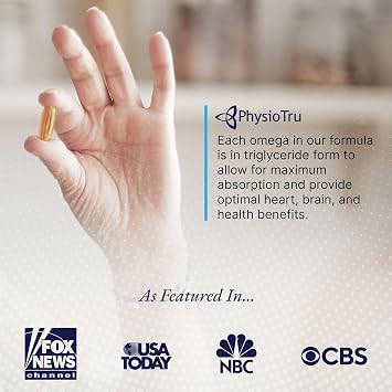 Physio Omega 2400mg Fish Oil with Omega 3 Fatty Acid Supplement - Vascular & Cognitive Supplements for Adults - Non-GMO, Burpless, Light Citrus Flavor, Sustainably Sourced - 1 Pack, 60 Softgels