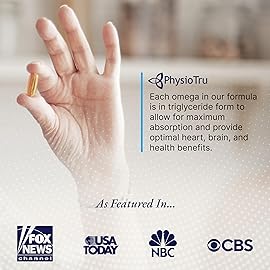 Physio Omega 2400mg Fish Oil with Omega 3 Fatty Acid Supplement - Vascular & Cognitive Supplements for Adults - Non-GMO, Burpless, Light Citrus Flavor, Sustainably Sourced - 4 Packs, 240 Softgels