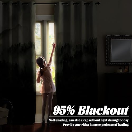 Miniatura 4 de Renaiss Cortinas Opacas de Bosque Brumoso, Cortinas con Aislamiento Térmico de Bosque Místico de Montaña Brumosa para Dormitorio con Ojales