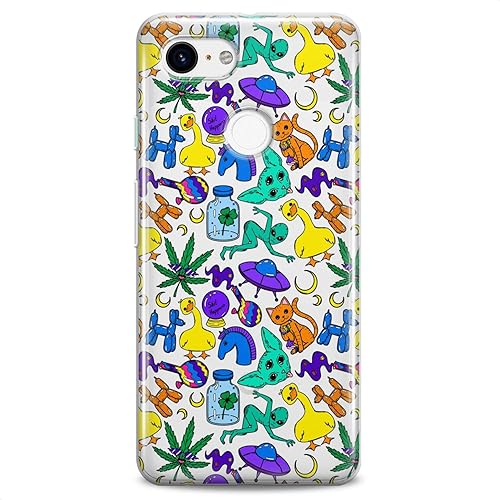 Funda de TPU compatible con Google Pixel 8 Pro 7a 6a 5a XL 4a 5G 2 XL 3 XL 3a 4 Trippy Alien Hippie Crazy Cute Clear Silicone Design Slim Fit Print