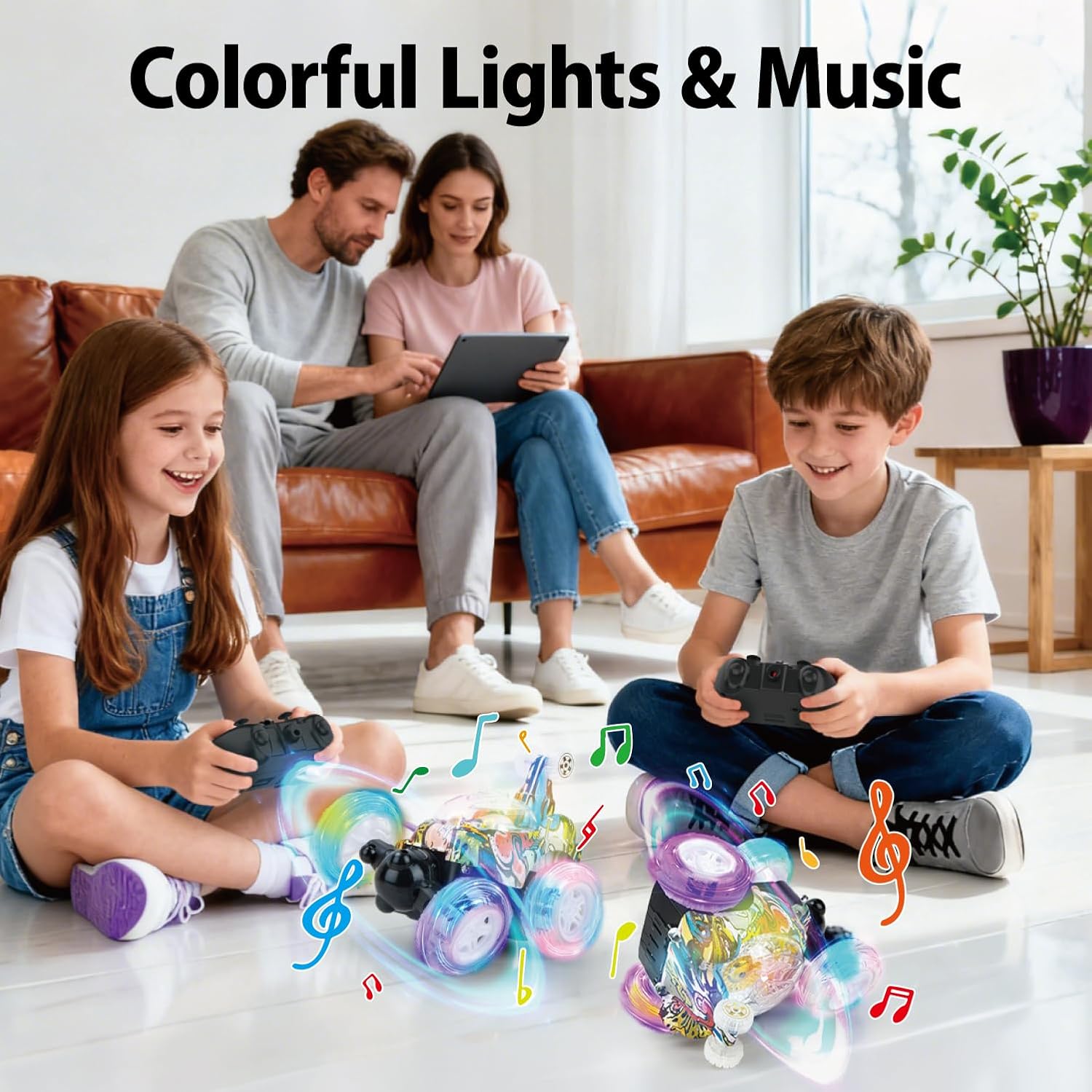 Kizeefun Remote Control Car for Kids RC Stunt Car Invincible 360°Rolling Twister with Colorful Lights & Music Rechargeable Remote Control Car Toy for Boys and Girls