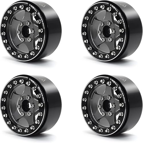 Treal 1.9 Ruedas (4pcs) Beadlock Aleación Ruedas sobre orugas para 110 Escala RC Camión-E Tipo (Negro-Gris)