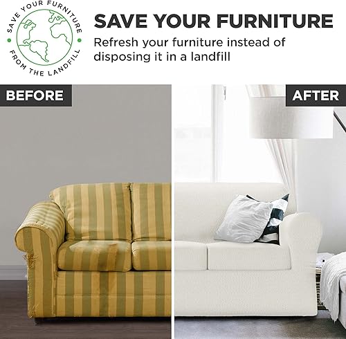 Vista 64 de Zenna Home Simply Fit - Funda elástica para sofá (1 pieza), color crudo