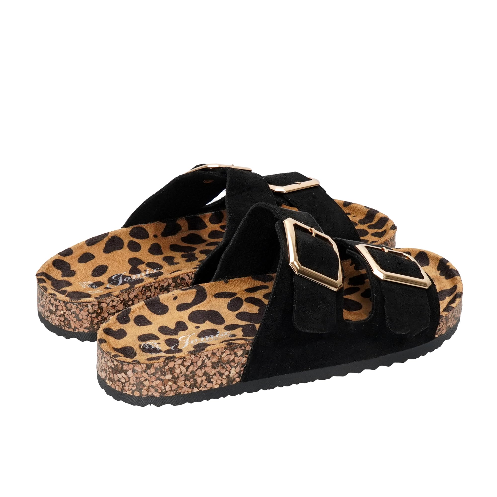 JOMIX Sandalias para Mujer con Dos Hebillas Suela de Corcho y Estampado de Leopardo Chanclas Cómodas para Playa