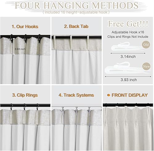 Miniatura 5 de Cortinas Opacas de Lino con Pliegues Pinzados de 84 Pulgadas de Largo - Cortina 100% Opaca para Dormitorio y Sala de Estar, Térmicamente Aisladas