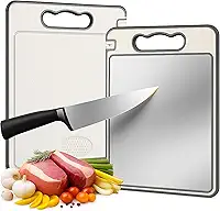 Tábua de Corte Inox para Cozinha Dupla Face + PP | Corte Higiênico para Carnes, Legumes e Frutas | Alça Ergonômica, Afiador Integrado, Borda Protetora | Fácil de Limpar, Uso Diário em Casa e Churrasco