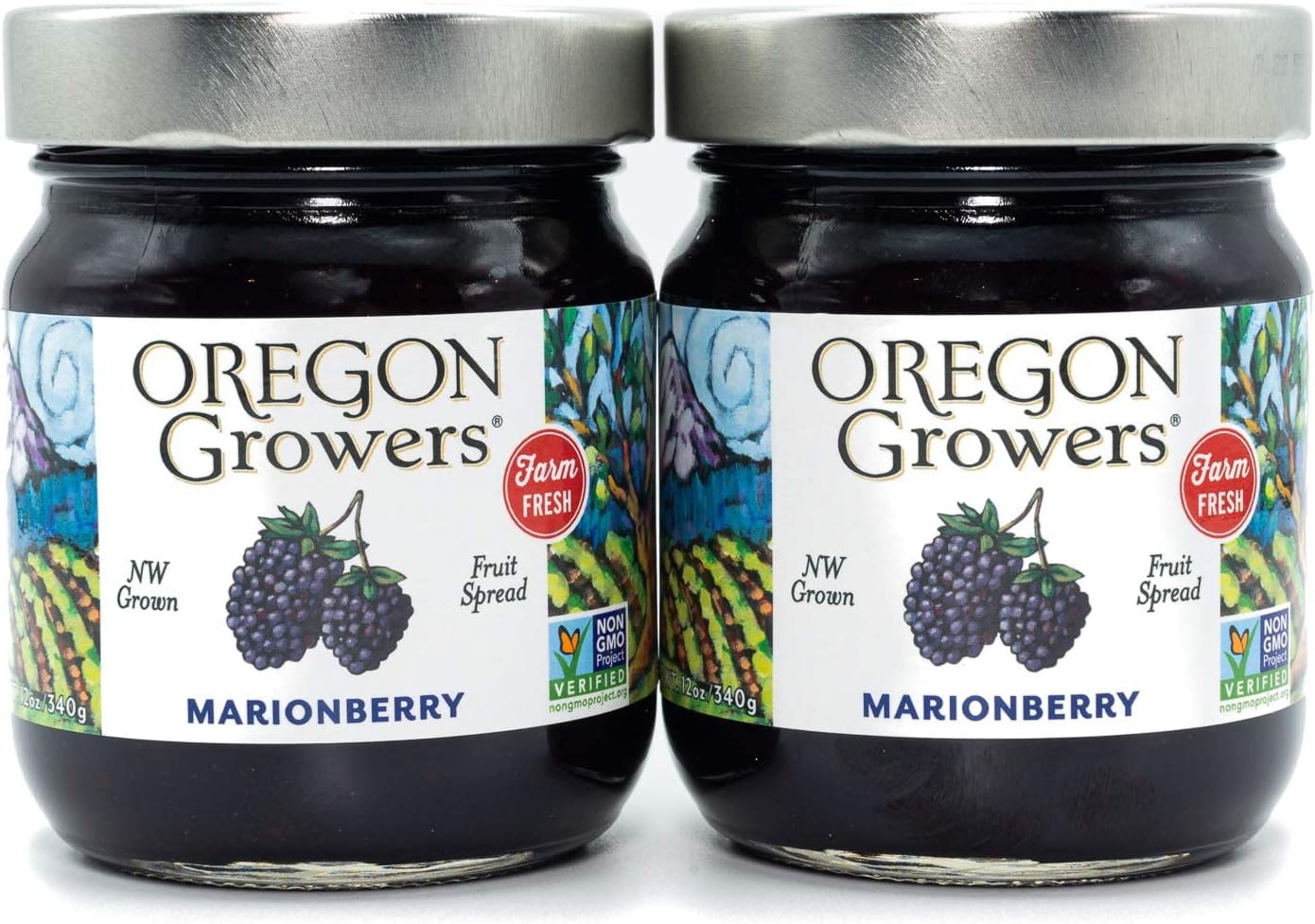 Oregon Growers Marionberry Fruit Spread - Marionberry Jam Made In Oregon, Blackberry Jam, Blackberry Fruit Spread, All Natural Ingredients, Non-GMO - 12 Oz (Pack Of 2)