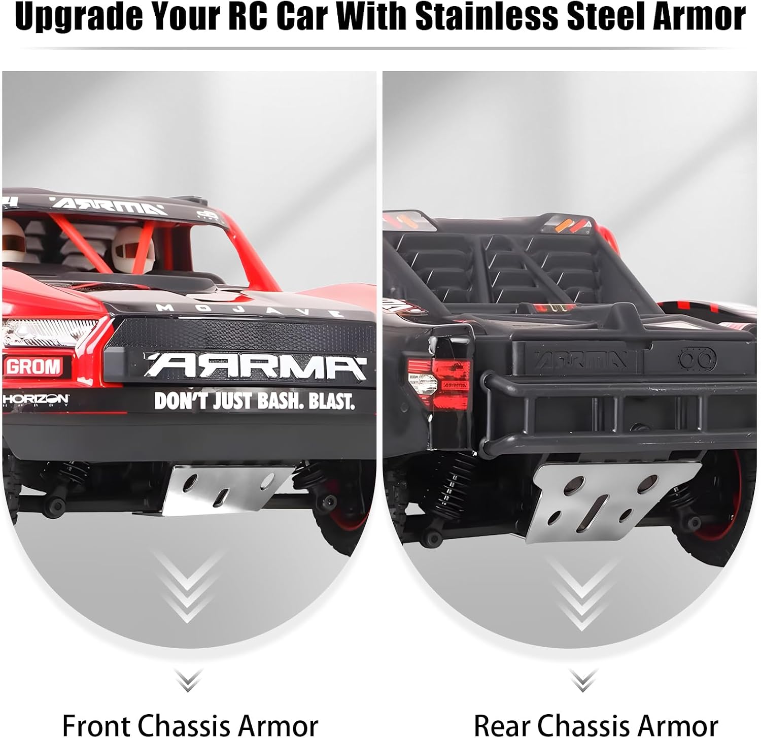 1/14 Stainless Steel Front Rear Chassis Skid Plate Set for ARRMA 1/14 1/16 Mojave GROM, 1/18 Granite GROM, Anti-Scratch & Impact-Resistant Chassis Guard, RC Car Upgrade Parts