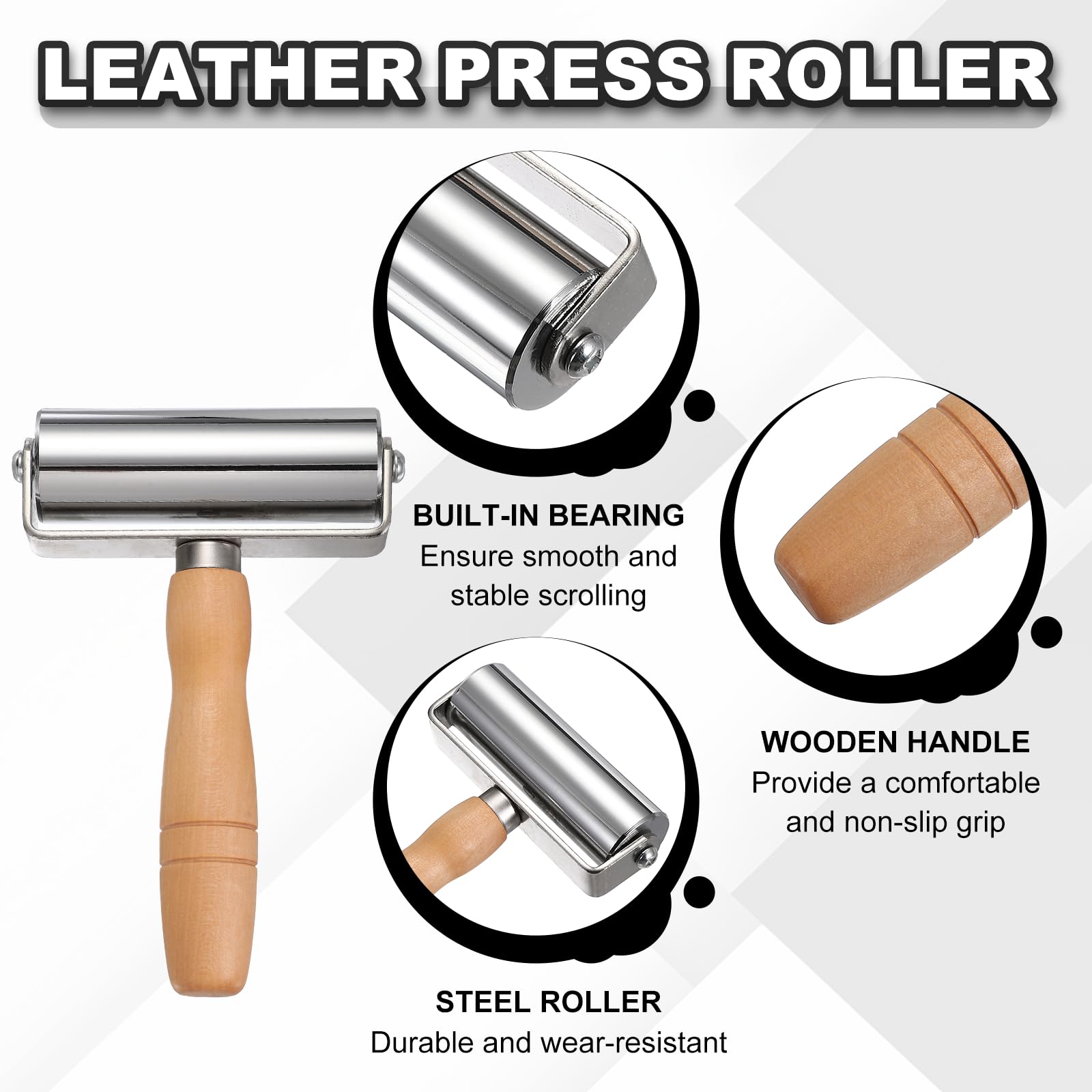QUARKZMAN 2 Pezzi Rullo Pressa Pelle 100 Mm / 3.94" Lunghezza Acciaio Inossidabile Laminazione Bordi Colla Pelle con Manico in Legno per Lavorazione Fai da Te