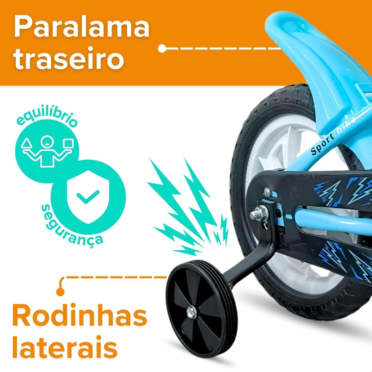 Bicicleta Infantil Aro 12 com Pedal e Rodinhas de Apoio para Menino e Menina, Modelo Educativo, Confortável e Seguro para Primeiros Passeios