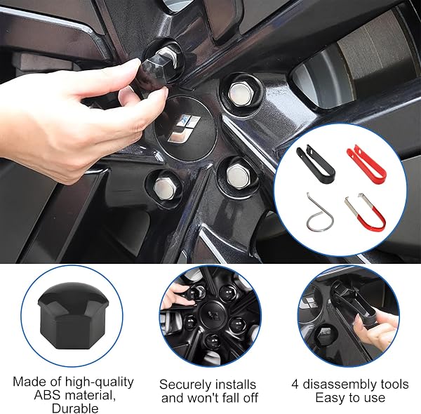 Xynovate Capuchon d'écrou de Roue, Haute Qualité Boulon Ecrou Couvre, Cache-écrous de Pneu Hexagonaux avec Ensemble d'outils de Démontage pour Voitures (17mm,Noir) - 4
