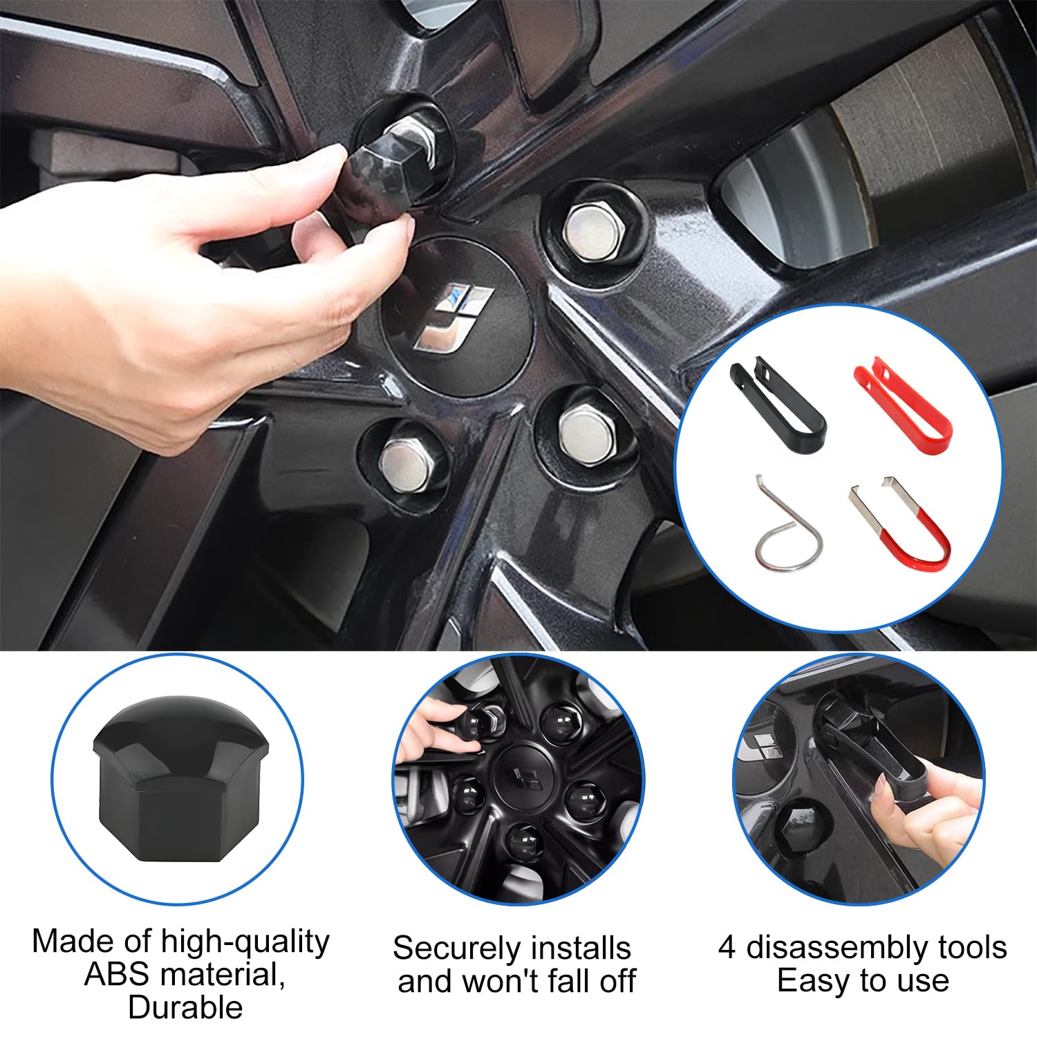 Xynovate Capuchon d'écrou de Roue, Haute Qualité Boulon Ecrou Couvre, Cache-écrous de Pneu Hexagonaux avec Ensemble d'outils de Démontage pour Voitures (17mm,Noir) - 5