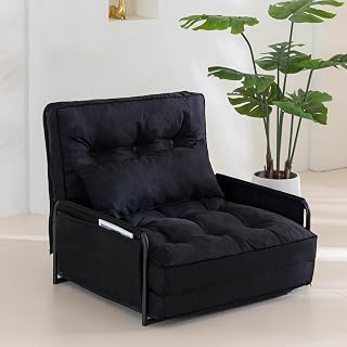 YOSHOOT Adjustable Lazy Floor Sofa, Folding Couch Bed with 5 Positions Adjustable Backrest, Convertible Bean Bag Sofa Bed Couch Foldable Sleeper Chair with Pillow for Reading Gaming(Black, Single)
