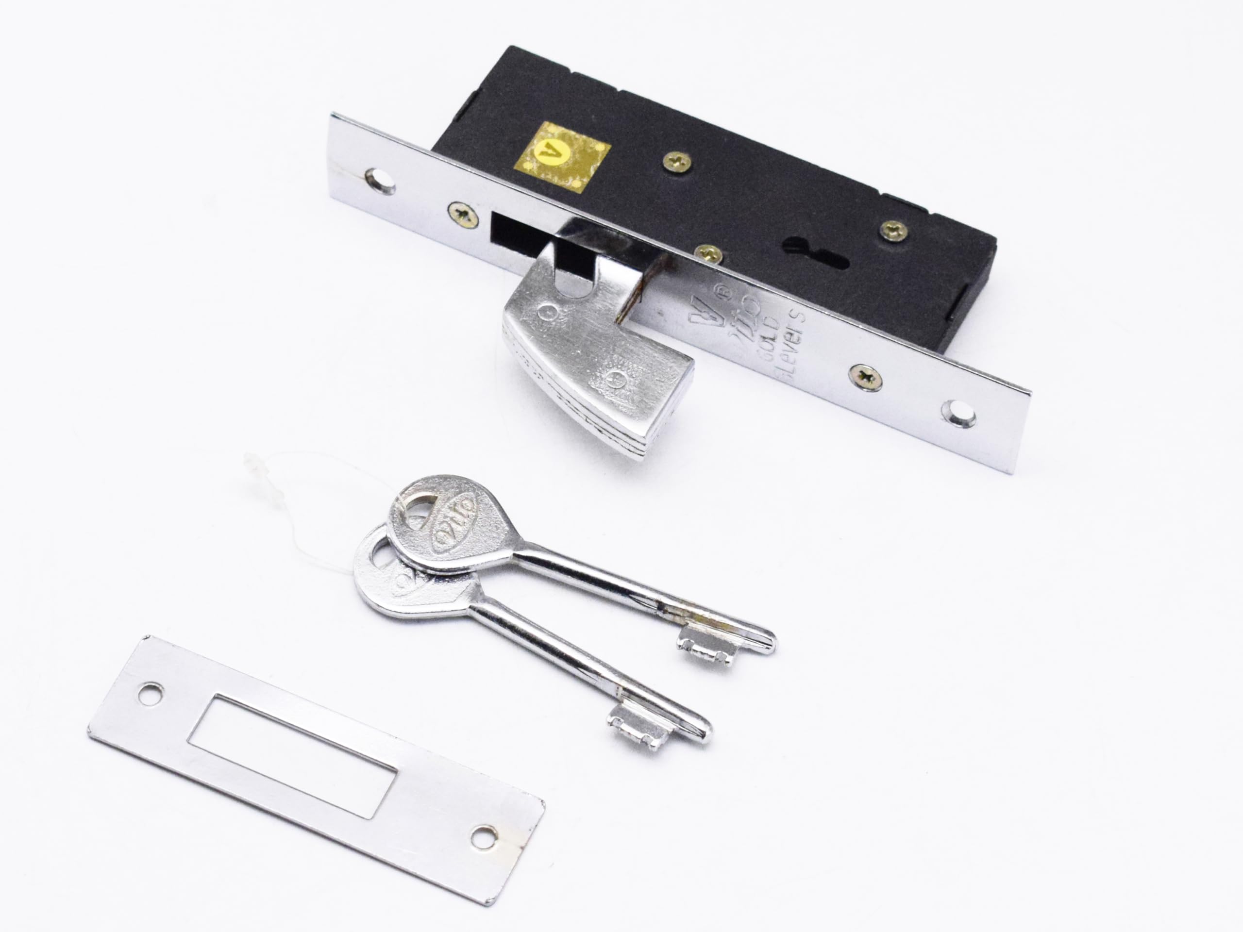 RAB Sliding Lock MS (Iron) for Doors with Security Locking Mechanism and Safety Purpose (Code:- Lock Sliding Vito, Keys:- 2 Indian Keys) (Pack of:- 1 pcs Lock), Silver-image-3
